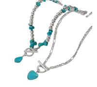 Pffiocix Turquoise Bead Fashion Necklace Set Adjustable Length Neckchain Trendy Clavicle Chain Collar Accessories