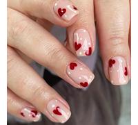 Pffiocix Valentine's Day Heart Print Short Square Press On Nails Set Stick on Nails Manicure Nails Art for Elegant Look