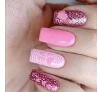 Pffiocix Valentines Day Press On Nails Mediums False Nails Love Heart Artificial Nails Glittering Full Covers Stick
