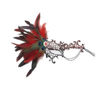 [Pffiocix] Venetian Eye Feather Half Face Mask Eye Mask Masquerade Prom Halloween Party Cosplay Photography Costume Accessories Set for Men Adult Women
