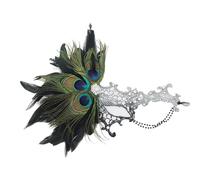 [Pffiocix] Venetian Eye Feather Half Face Mask Eye Mask Masquerade Prom Halloween Party Cosplay Photography Costume Accessories Set for Men Adult Women