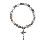 Pffiocix Vintage Catholicism Bracelets Handmade Colorful Natural Stone-Agate Rosary Beaded Cross-Charm Jewelry Accessory Cross-charms Bracelets
