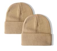 PFFY 2 Packs Unisex Beanie Hats for Men Women Knit Winter Beanies, Khaki+khaki, One size