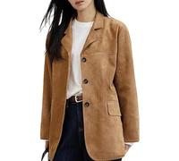 PFHHUDCV Women's Fall Fashion Suede Jacket,Brown Faux Leather Jacket Outerwear,Old Money Aesthetic Winter Oversized Blazers