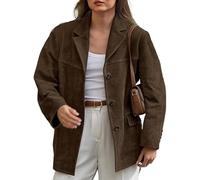 PFHHUDCV Women's Fall Fashion Suede Jacket,Brown Faux Leather Jacket Outerwear,Old Money Aesthetic Winter Oversized Blazers