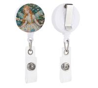 Pfhorn Flower Fairy Retractable Badge Reel - Personalized ID Name Badge Holder with Lanyard Cute Badges Reel Holder Round Nurse Doctor Name Tag Badges Clip for Work