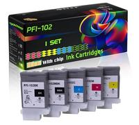 PFI-102 Compatible for Canon Ink Cartridges with Chip ImagePROGRAF iPF700 iPF710 iPF720 iPF750 iPF755 iPF760 iPF765 LP17 Printers (1 Set)