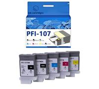 PFI-107MBK PFI-107BK PFI-107C PFI-107M PFI-107Y Ink Cartridges Compatible for Canon IPF770 IPF780 IPF670 680 685 785 681 Inkjet Printers, Leak-Proof Design Crisp Printing 1 Combo Pack