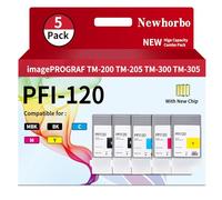 PFI120 Compatible Ink Cartridges Replacement for Canon PFI120 to use with Canon imagePROGRAF iPF TM-200 TM-300 TM-305 TM-205 (5 Pack)