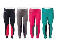 PFIFF Ella 102603 Children's Riding Leggings Fabric Trim Jodhpurs Girls' Riding Breeches Pink/Grey 134