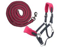 PFIFF Sunny 103103 Headcollar Set, 3-Piece Set Consisting of Headcollar, Knit and Fly Fringes, Individually Adjustable, Grey/Pink, Full