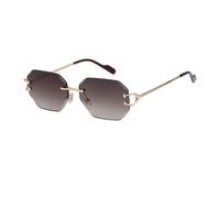 PFINAMC Frameless Small Geometric Square Sunglasses For Women Men VintageDesigner Rimless Sun Glass Eyewear,C3 Gold Brown Gray,T