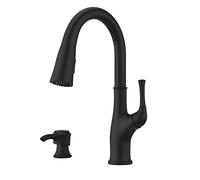 Pfister Alderwood Kitchen Faucet with Pull Down Sprayer and Soap Dispenser, Single Handle, Matte Black Finish, F5297AWB