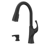 Pfister Miri 2.0 Kitchen Faucet with Pull Down Sprayer and Soap Dispenser, Single Handle, High Arc, Spot Defense Matte Black Finish, F5297MRRSDB