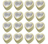 Pfjsseey 16Pcs Small Tins with Lids, Metal Heart Shaped Box with Clear Window, Anti-Rust Candle Containers for Candies, Gifts, Treasures