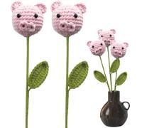 Pfjsseey 2PCS Crocheted Flowers, 12 Inch Knitted Flowers, Lifelike Crochet Bouquet for Vases Home Kitchen Wedding Party Office Decor