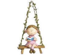 Pfjsseey Garden Statues, 11.8x5.7 Inch Resin Hanging Decor with Swing Design, Removable Chidren Cute Figurines for Indoor, Outdoor, Girl
