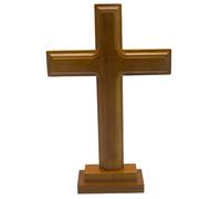 Pfjsseey Wood Cross, Brown Wooden Cross, 7x11 Inch Standing with Base, Stable Jesus, Minimalist Decor for Home, Chapel, Church Wood