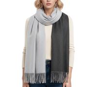 PFLife Wool Scarf 80''*27'' Women Cashmere Touch Scarf Gift Box Shawl Thick Oversized Scarves Wraps Tassels Double Side (Black and Grey)