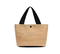 pfoosnd Straw Beach Bag,Women Hobo Summer Woven Large Handbags Straw Tote Bag with Lining Pockets for Daily Use Beach Travel, Mini Black, L