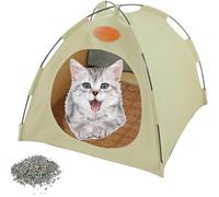 Pfoten Bedarf Premium Katzen Kühlzelt, Premium Cat Cooling Tent, Portable Cooling Dog House, Breathable & Foldable Pet Tent for Indoor and Outdoor Use, Ideal as a Retreat in Summer Heat (Beige, L)