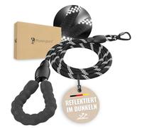 Pfotenglanz Reflective Dog Lead with Safety Carabiner 180 cm Long Running Lead for Dogs in Black Recall Lead Lightweight with Padded Handle Dog Tear-Resistant (Black)