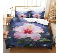 PFQHUAIDH 3 Piece Chinese Hibiscus 3D Printed Duvet Cover with Pillowcases Flowers Quilt Covers with Hidden Zipper, Microfibre Fluffy Easy Care Bedding Sets for Kids Boys Girls Super King(260x220cm)