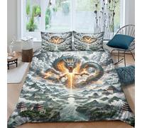 PFQHUAIDH 3 Piece The Dragon 3D Printed Duvet Cover with Pillowcases Animals Quilt Cover with Hidden Zipper, Microfibre Soft Hypoallergenic Bedding Set for Teens And Adults King（220x240cm）