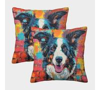 PFQHUAIDH Border Collie 3D Printed Pillow Cover Furniture Decorative Square Pet Dogs Cushion Cover Set of 2 for Home Livingroom Couch Bed Sofa Decorate 45x45cm