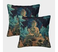 PFQHUAIDH Buddha 3D Printed Pillow Cover Decorations Square Fantasy Style Cushion Covers Set of 2 for Couch Sofa Bed Living Room Bedroom 50x50cm
