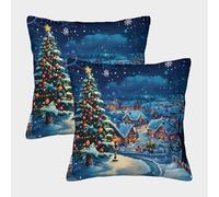 PFQHUAIDH Christmas Tree 3D Printed Pillow Cover Furniture Decorative Square Fantasy Style Cushion Cases Set of 2 for Sofa Chair Living Room 50x50cm