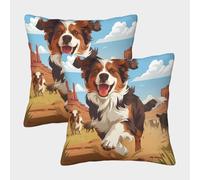 PFQHUAIDH Cute Border Collie 3D Printed Pillow Cover Decorations Square Pet Dogs Cushion Cover Set of 2 for Couch Sofa Bed Living Room Bedroom 45x45cm