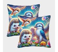 PFQHUAIDH Cute Hedgehog 3D Printed Throw Pillow Case Furniture Decorative Square Animals Cushion Covers Set of 2 for Couch Sofa Bed Living Room Bedroom 45x45cm