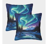 PFQHUAIDH Northern Lights 3D Printed Pillow Cover Decorations Square Fantasy Style Cushion Cover Set of 2 for Home Livingroom Couch Bed Sofa Decorate 40x40cm