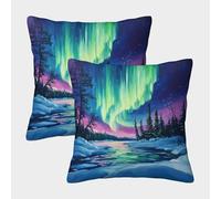 PFQHUAIDH Northern Lights 3D Printed Pillow Cover Decorations Square Fantasy Style Cushion Cover Set of 2 for Couch Sofa Bed Living Room Bedroom 45x45cm