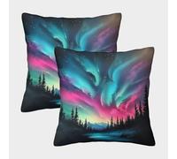 PFQHUAIDH Northern Lights 3D Printed Throw Pillow Case Furniture Decorative Square Fantasy Style Cushion Cases Set of 2 for Home Livingroom Couch Bed Sofa Decorate 45x45cm