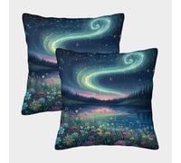 PFQHUAIDH Northern Lights 3D Printed Throw Pillow Case Furniture Decorative Square Fantasy Style Cushion Cover Set of 2 for Sofa Chair Living Room 45x45cm