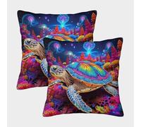 PFQHUAIDH Sea Turtle 3D Printed Throw Pillow Cover Furniture Decorative Square Marine Reptiles Cushion Cases Set of 2 for Sofa Chair Living Room 40x40cm