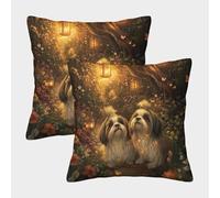 PFQHUAIDH Shih Tzu 3D Printed Throw Pillow Case Furniture Decorative Square Pet Dogs Cushion Cases Set of 2 for Sofa Couch Car Home Decor 45x45cm