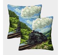 PFQHUAIDH Steam Train 3D Printed Throw Pillow Case Furniture Decorative Square Fantasy Style Cushion Cases Set of 2 for Sofa Couch Car Home Decor 40x40cm