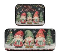 Pfrewn Christmas Winter Kitchen Rug and Mat Set of 2 Gnome with Gifts Light Xmas Tree Non Slip Winter Runner Rugs Floor Mats for X-mas Holiday Kitchen Laundry Home Decor