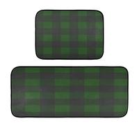 Pfrewn Green Black Buffalo Check Plaid Kitchen Rug and Mat Set of 2 Anti Fatigue Non Slip Washable Christmas Winter Runner Rugs Floor Mats for Xmas Holiday Kitchen Laundry Home Decor