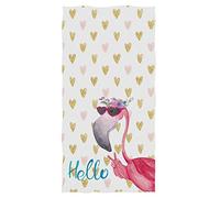 Pfrewn Hello Tropical Flamingo Hand Towels 16x30 in, Pink Golden Hearts Floral Thin Bathroom Towel, Ultra Soft Highly Absorbent Small Bath Towel Bathroom Decor