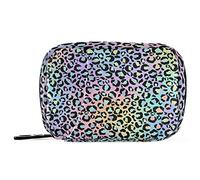 Pfrewn Pill Organizer Case Leopard Spots Neon Gradient Travel Pill Box with Zipper 7 Day Portable Small Weekly Vitamin Medicine Supplement Holder Pouch Bag for Women Men