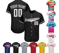 PFTPOW Custom Baseball Jersey Men Women Customise Button Down Personalised Baseball Shirt Print Name Numbers Logo for Adult/Youth