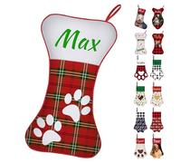 PFTPOW Dog Christmas Stocking Personalised with Name Photo Custom Bone Shaped Stockings for Dogs Cats Pets Customised Xmas Stockings Holiday Family Decor Gifts