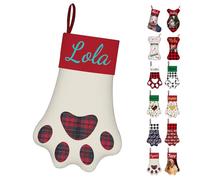 PFTPOW Dog Christmas Stocking Personalised with Name Photo Custom Paw Shaped Stockings for Dogs Cats Pets Customised Xmas Stockings Holiday Family Decor Gifts