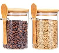 PFUM Overnight Oats Jars with Spoon and Lid 16 oz [2 Pack], Airtight Oatmeal Container with Measurement Marks, Mason Jars with Lid for Cereal On The Go Container