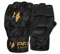 PFX MMA Fighting Gloves | Non-Slip Grappling Sparring Gloves for Men Women with Open Palm Design | Punching Gloves for MMA Muay Thai Martial Arts Combat Training Cage Fighting (Black/Gold, L/XL)