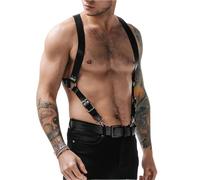 Pfylinqo Men's Harness Belt Outfits, Adjustable Faux Leather Buckle Shoulder Armors Harness Straps, Steampunk Shoulder Belts Wedding Punk Suspenders for Nightclub Cosplay Party Rave Costumes, Black,